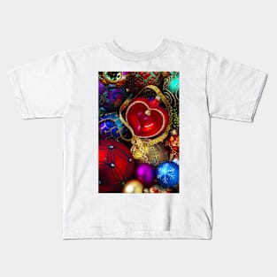 Red Heart Christmas Ornament With Ribbon Kids T-Shirt